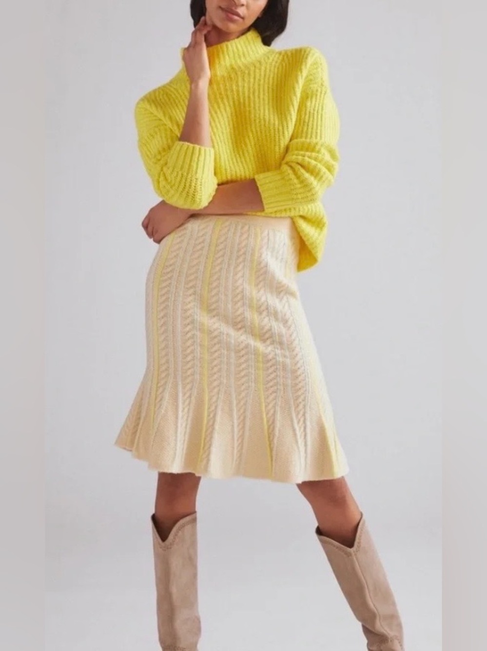 Maeve by Anthropologie Cable Knit Midi Skirt Cream Neon Striped Medium